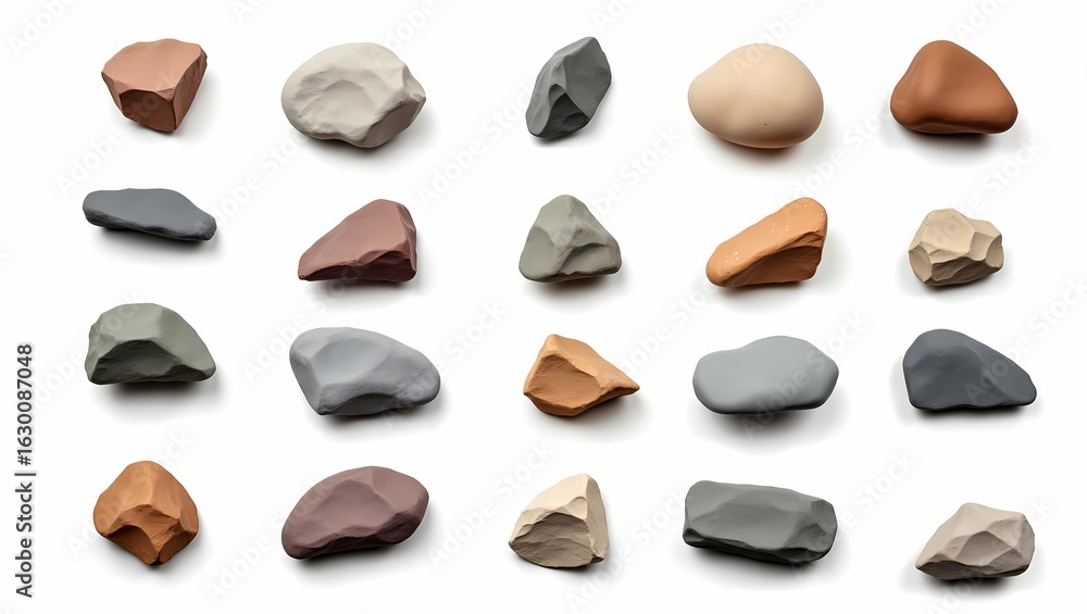Poster a collection of stones of various shapes and sizes are arranged. each stone exhibits a different col