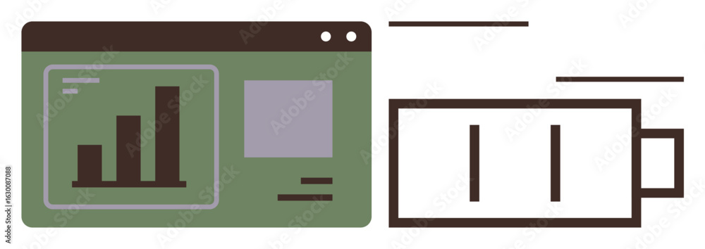 Poster dashboard with bar chart beside battery icon indicating energy or progress. ideal for productivity, 