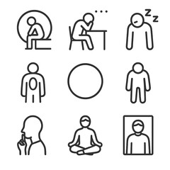 Emotions Outline Icon Set. Outline icon set of emptiness in emotions and states: loneliness, boredom, fatigue, emptiness inside,