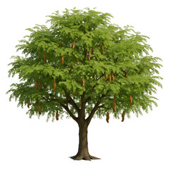 Majestic Mesquite Tree Laden with Seed Pods A Beautiful Arboreal Specimen Against a Stark Backdrop