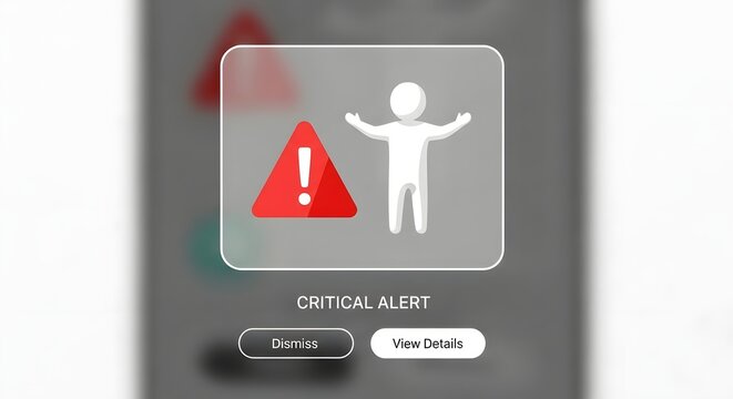Urgent critical alert notification with warning symbol and confused person icon, prompting immediate action