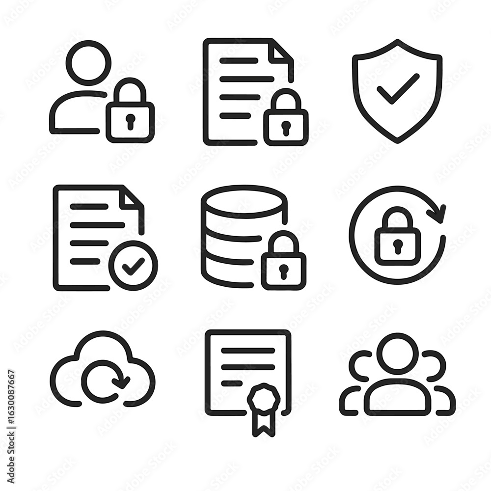 Aufkleber encryption management icons. outline icon set of encryption management: access control, audit log, p