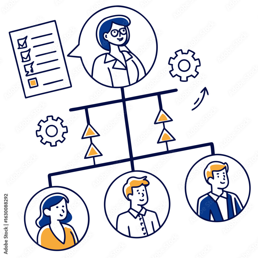 Poster vector art of organization chart showing company hierarchy and management isolated on white backgrou