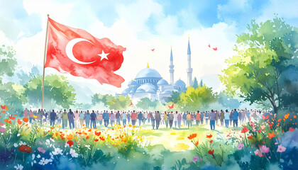 Illustration of unity and resistance with Turkish flag and 15 Temmuz, flat design