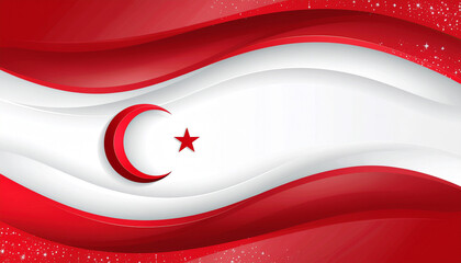 Red and white abstract background with crescent and star elements, symbolizing Turkis