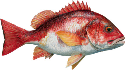 Fototapeta premium Vibrant red snapper fish swimming gracefully isolated on transparent background