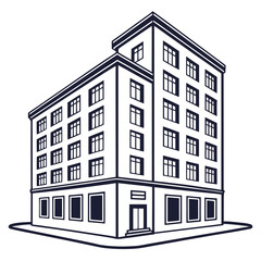 Illustration of a multistory building with a unique design isolated on white background