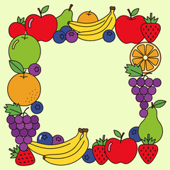 Doodle Fruit Frame, Hand-drawn Food Border