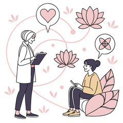 Vector art of doctor and patient in mental health therapy isolated on white background