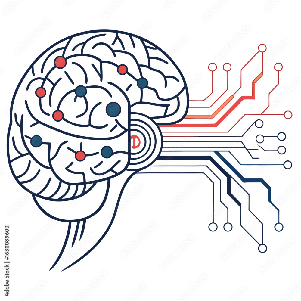 Poster vector art of artificial intelligence brain with circuit board isolated on white background
