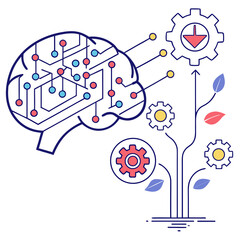 Obraz premium Vector art of brain with artificial intelligence and machine learning isolated on white background