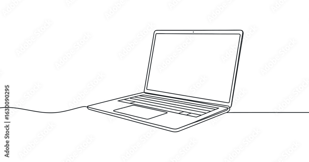 Poster laptop computer continuous line drawing vector illustration on white background for technology conce