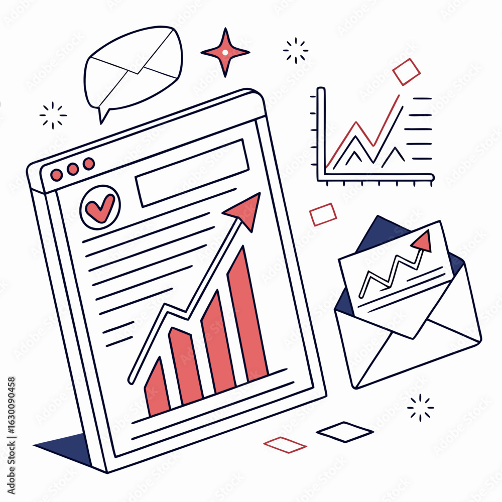 Poster vector art of website with graph and email isolated on white background for business