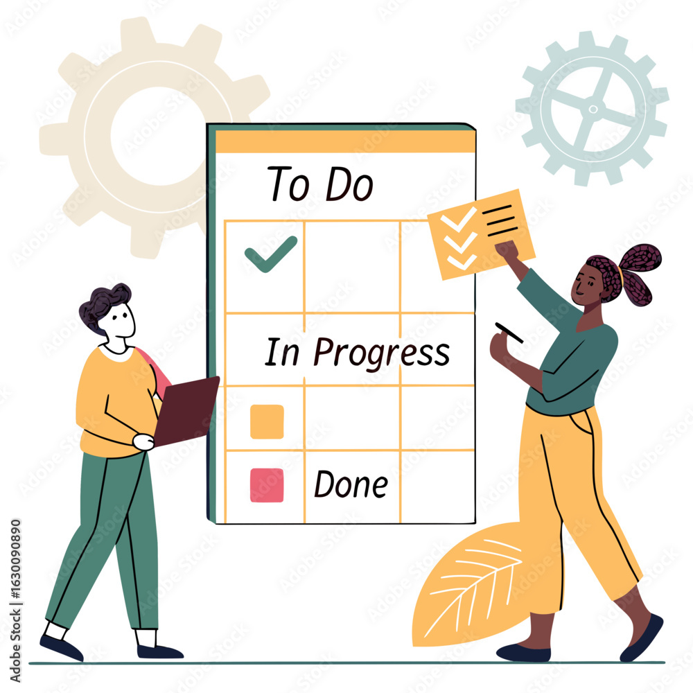Aufkleber vector art of team project planning and task management with to do list board