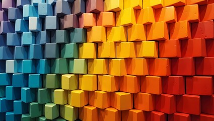 Vibrant rainbow stacked blocks creating a textured pattern