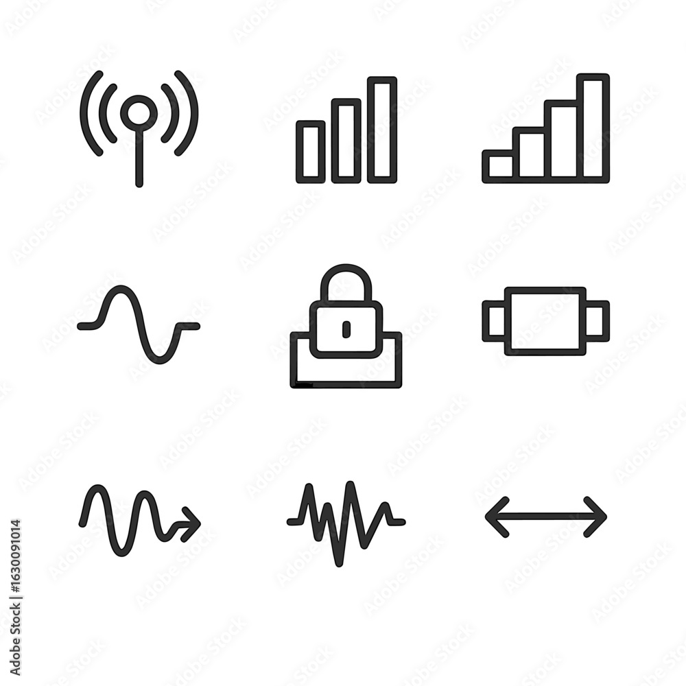 Poster network and satellite icons. outline icon set of network data types: packets, frames, headers, paylo