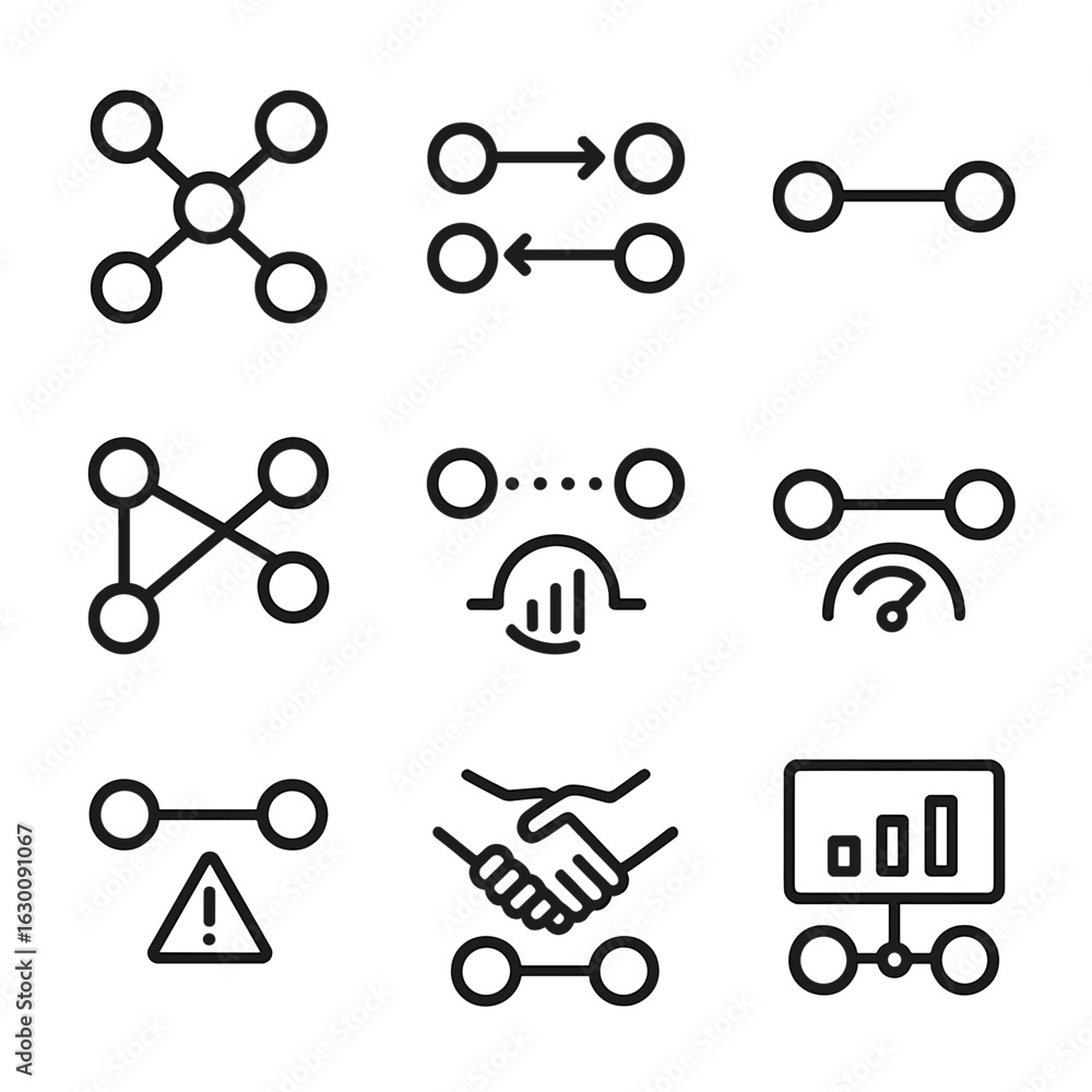 Poster network connection icons. outline icon set of network connections: node link icon, peer-to-peer link