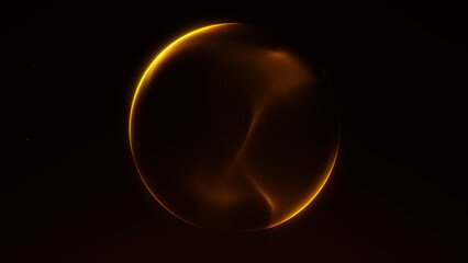 Abstract glowing golden plasma sphere on dark background with smooth particle flow. Perfect for tech, sci-fi, energy and futuristic design.