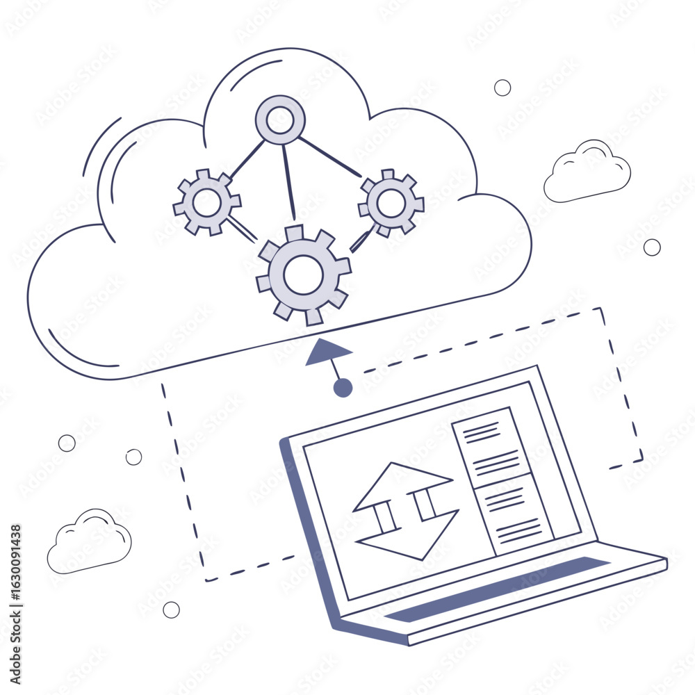 Poster vector art of laptop connected to cloud computing network isolated on white background