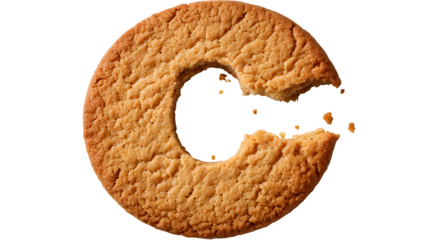 A letter 'C' in cookie style, shaped like a perfectly baked round cookie with a bite taken out, isolated on a Transparent Background