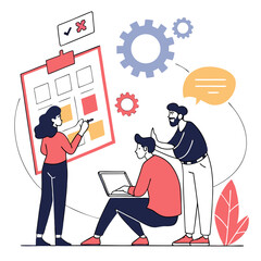 Vector art of teamwork and business planning meeting isolated on white background