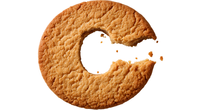 A letter 'C' in cookie style, shaped like a perfectly baked round cookie with a bite taken out, isolated on a Transparent Background