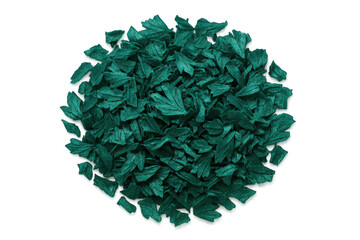 Emerald green confetti forming a circle, isolated on transparent background, ideal for festive and celebratory designs
