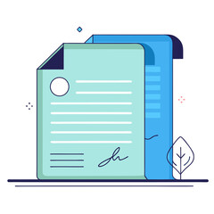 Flat Illustration of Overlapping Documents with Signature