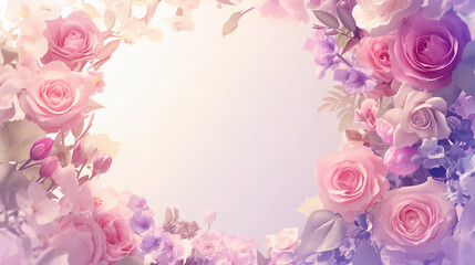 Obraz premium Pastel-colored floral wreath with soft bokeh effect, light and fresh design