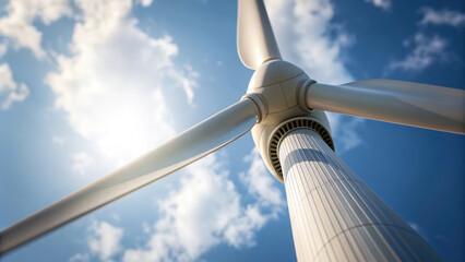Wind turbine against blue sky with clouds symbolizes renewable energy and sustainability in q4 rebound. Q4 Rebound