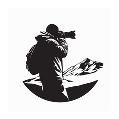 Photographer Wearing Jacket Taking Pictures on Mountain Landscape During Outdoor Adventure Trip