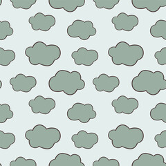 Soft seamless pattern with green clouds on blue background. Great for baby textiles, wallpapers and playful surface designs.