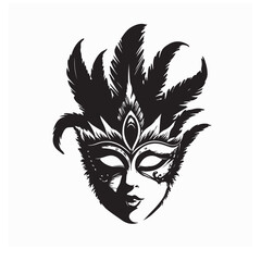 Elegant Venetian Carnival Mask with Feathers and Black and White Decorations