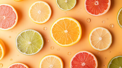 Fototapeta premium Healthy fruit pattern background for wallpaper or decorative use. Includes colorful, fresh fruits