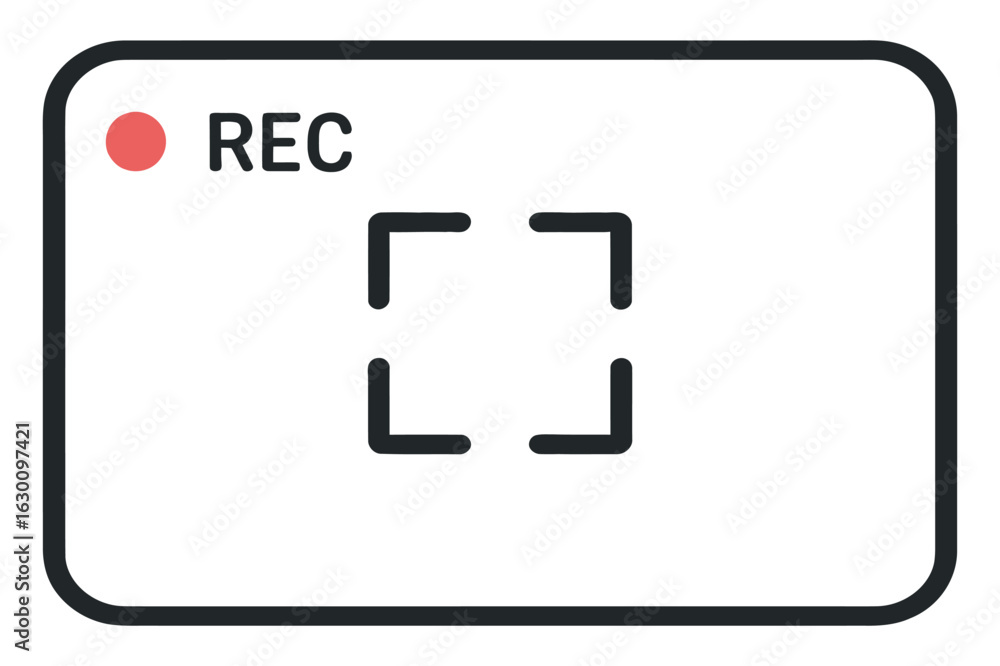 Poster recording camera screen interface with red rec indicator and focus square on transparent background