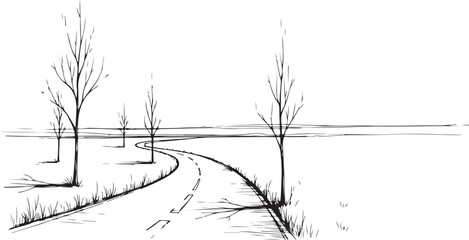 Bare Trees by Water Vector