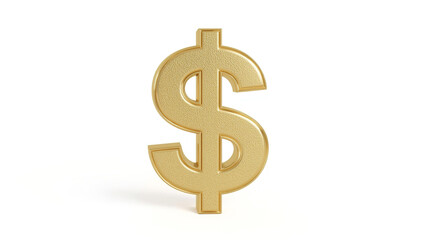 Obraz premium A three-dimensional golden dollar sign symbol standing upright on a white background.