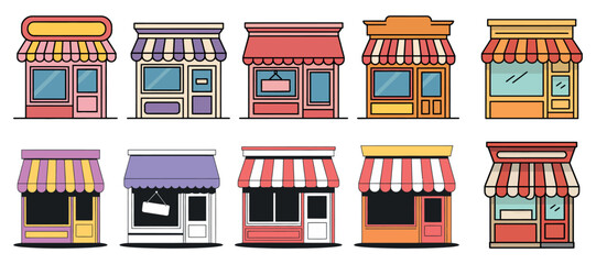 Collection of Colorful Storefront Illustrations with Transparent Background for Versatile Design Projects