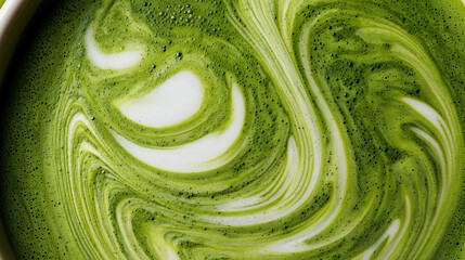 Obraz premium Abstrakte Nahaufnahme von Matcha Latte mit Milchschaumtextur