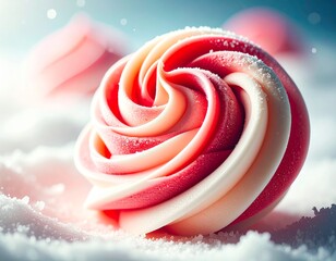 crème glacée bicolore en forme de rose dans un décor blanc et givré. Generated image