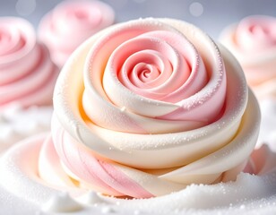 crème glacée bicolore en forme de rose dans un décor blanc et givré. Generated image