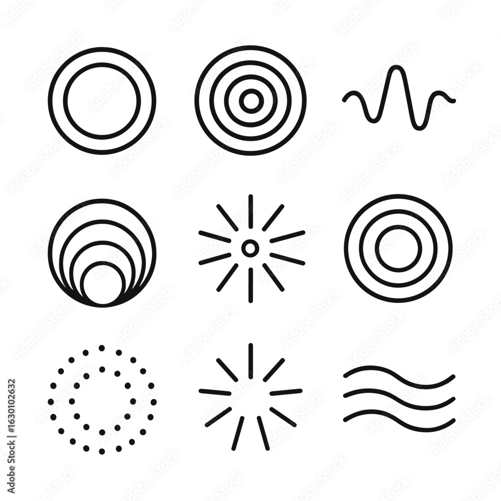 Poster pulse icon set. outline icon set of pulse in abstract and design: concentric circles, ripple pulse, 