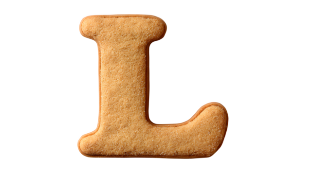 A letter 'L' in cookie style, soft and puffy, like a freshly baked snickerdoodle, isolated on a Transparent Background
