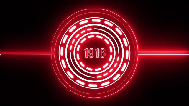 1916  text with screen effects of technological failures. Concept of counting years. Past year technology concept on black background. 4k video animation