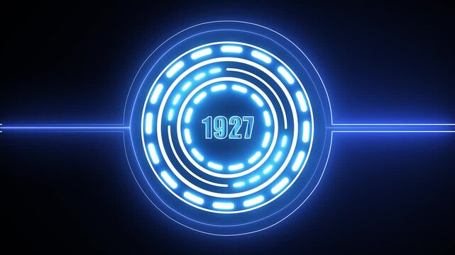 1927 text with screen effects of technological failures. Concept of counting years. Past year technology concept on black background. 4k video animation