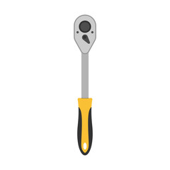 Ratchet wrench flat design vector illustration isolated on white background. Work tools, equipment, wrench tool for mechanical maintenance work