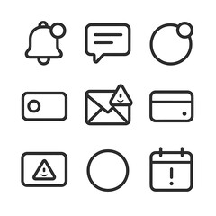 Feedback Icon Set. Outline icon set of feedback notifications: notification bell, pop-up message, badge alert, push notification