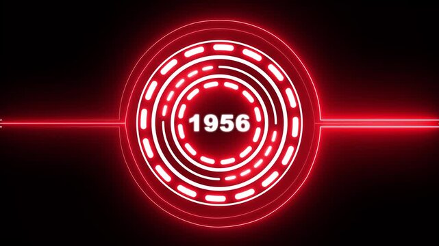 1956 text with screen effects of technological failures. Concept of counting years. Past year technology concept on black background. 4k video animation