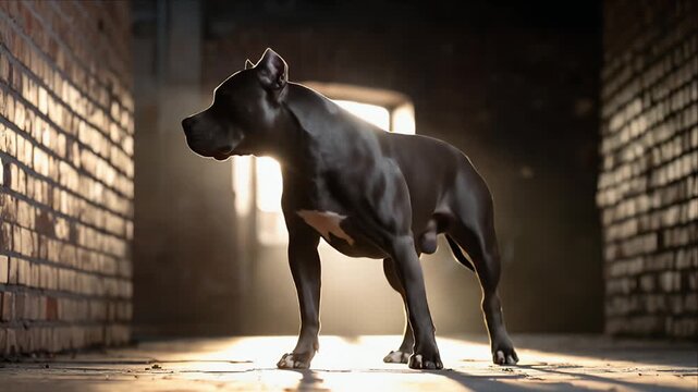 Powerful pitbull in industrial interior