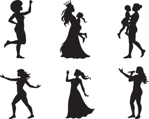 Obraz premium Diverse women silhouettes celebrating, performing, and caring for children